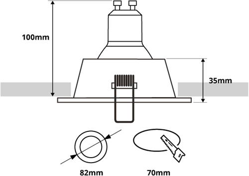 LEWA - inbouwspot verdiept - rond 82mm - vast - IP20- GU10 - zwart /goudkleurig
