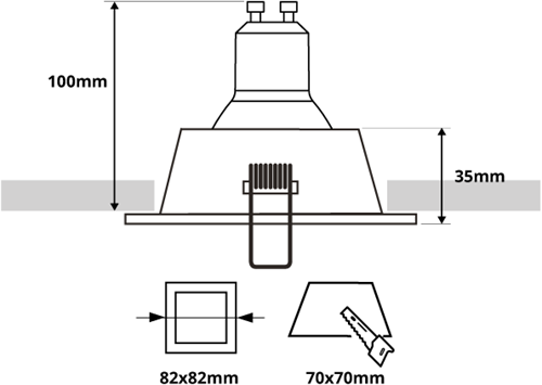 FENNA badkamer inbouwspot vierkant - IP65 KIT - GU10 - ZWART/Goud