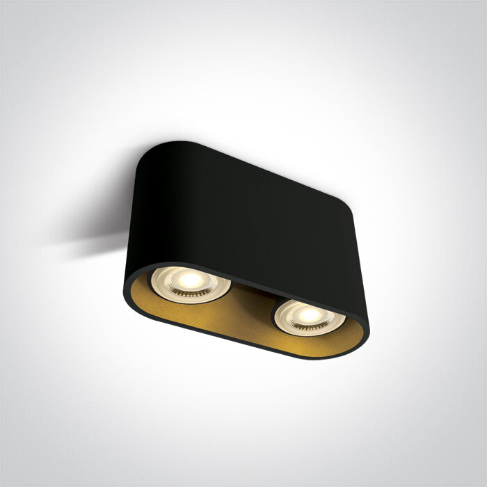 Plafond spot dubbel opbouw - vast- IP20 - 2xGU10 - Zwart-Brons/Goud reflector