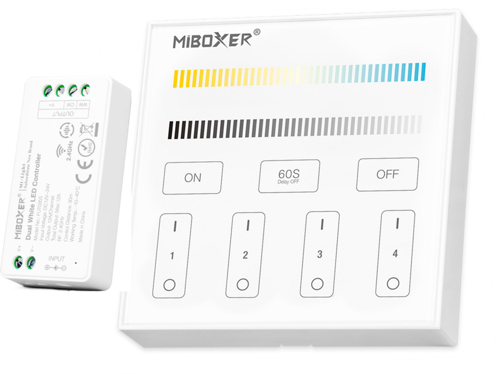 Miboxer Dual White 4-zone Touch Panel op batterij met controller