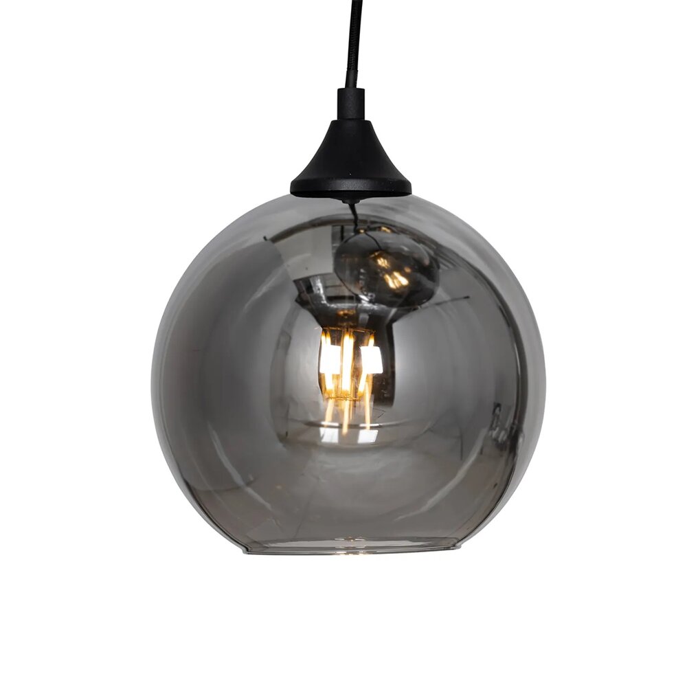 Art deco hanglamp zwart met smoke glas rond 7-lichts