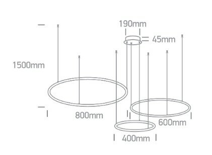 Ring Hanglamp-3 lichts - 400+600+800mm - 65W - LED built in - Zwart - Dimbaar