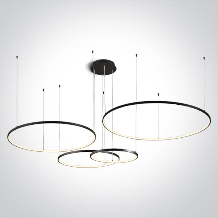 Ring Hanglamp-4 lichts - 400+600+800+1000mm - 100W - LED built in - Zwart - Dimbaar