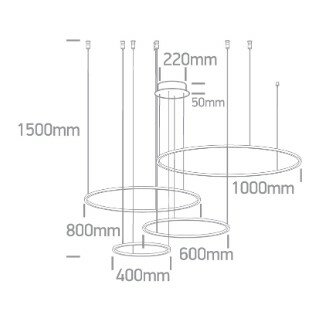 Ring Hanglamp-4 lichts - 400+600+800+1000mm - 100W - LED built in - Zwart - Dimbaar