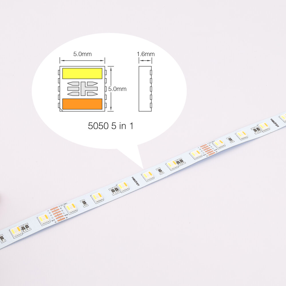 Miboxer 5 meter RGB+WW led strip voor binnen