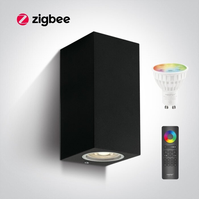 Zigbee - Up/down wandlamp ZWART IP65 - 2x LED RGBWW-Aluminium