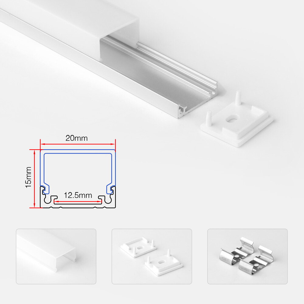 Ledstrip profiel opbouw 20x15 mm | inclusief afdekkap | 2 meter | Aluminium