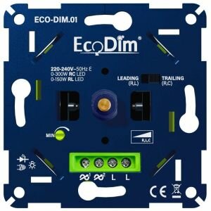 LED dimmer 0-300W EcoDim universeel fase aan en afsnijding