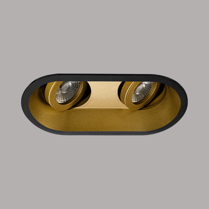 Marra dubbele inbouwspot - ovaal 185x93mm - verstelbaar- verdiept - voor binnen gebruik  IP20- 2xGU10 fitting - zwart/Goud