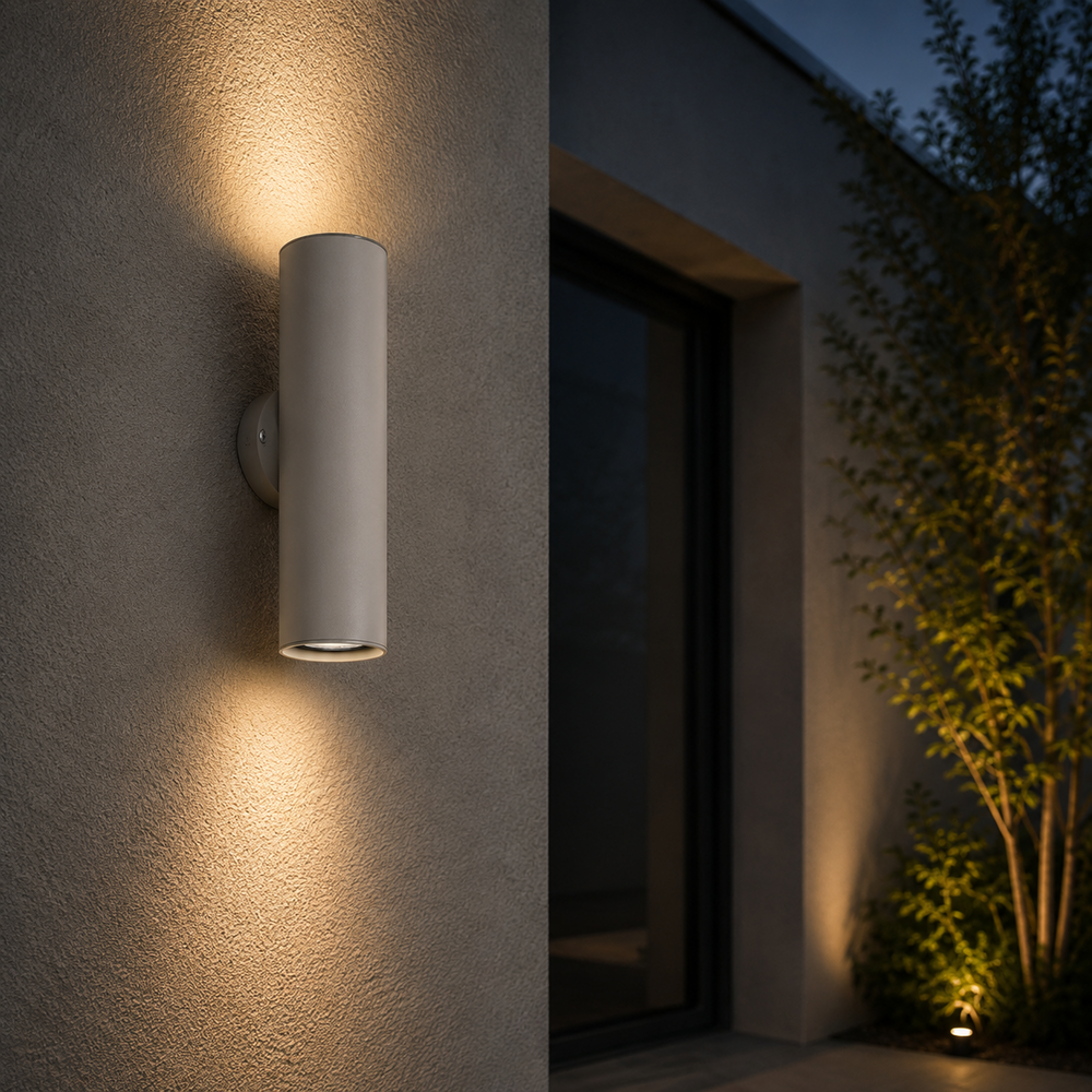 Parteo Wandlamp Up &amp; Down Rond &Oslash;66x254 mm &ndash; Khaki (RAL1019) &ndash; Inclusief GU10 Fitting