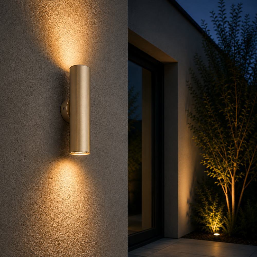 Parteo Wandlamp Up &amp; Down Rond &Oslash;66x254 mm &ndash; Messing (RAL1001) &ndash; Inclusief GU10 Fitting