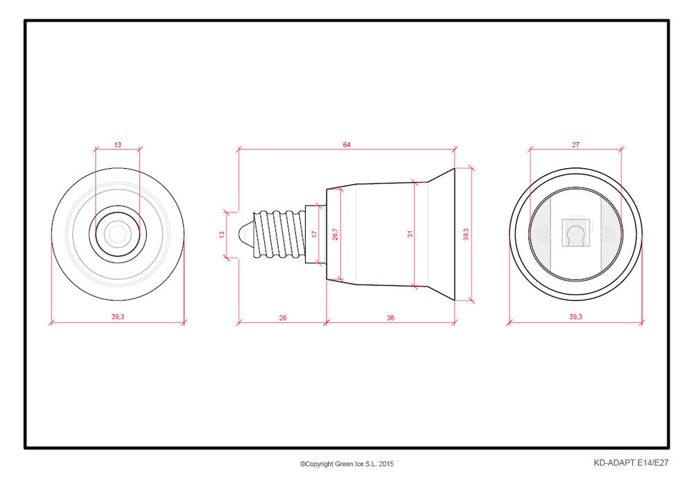 Verloop adapter E14 naar E27 afmeting
