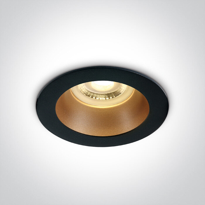 Inbouwspot behuizing rond - IP20  50W  GU10 - Zwart - Reflector Messing/Brons