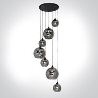 Art deco hanglamp zwart met smoke glas rond 7-lichts