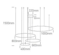 Ring Hanglamp-4 lichts - 400+600+800+1000mm - 100W - LED built in - Zwart - Dimbaar