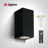 Zigbee - Up/down wandlamp ZWART IP65 - 2x LED RGBWW-Aluminium