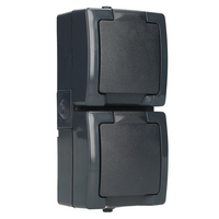 Wandcontactdoos IP44-dubbelvoudig-Antraciet-opbouw-verticaal