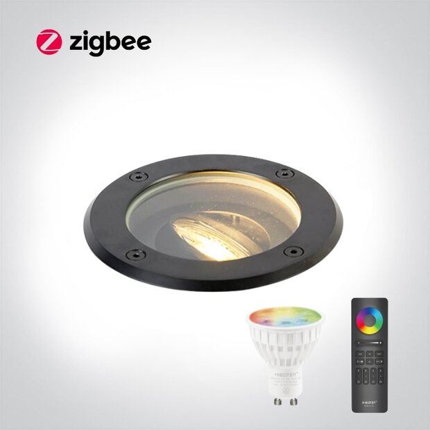 Zigbee Grondspot Roestvast staal - IP65 - waterdicht - LED RGBWW - Rond - zwart