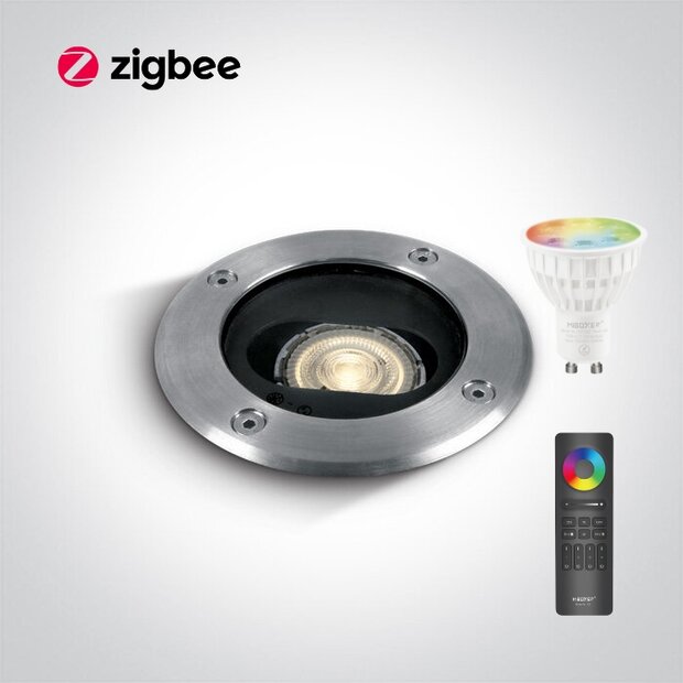 Zigbee Grondspot roestvast staal - IP67 - waterdicht - LED RGBWW-Rond