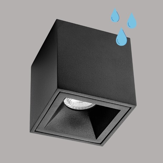 BADA Plafond spot opbouw vierkant - IP65 - GU10 - Zwart
