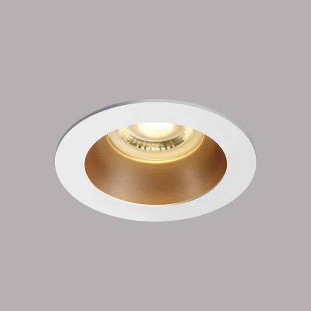 Inbouwspot behuizing rond - IP20  50W  GU10 - Wit - Reflector messing-goud