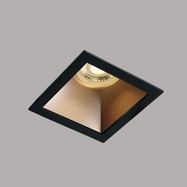 Inbouw spot behuizing vierkant - IP20 GU10 - Zwart - Reflector Messing