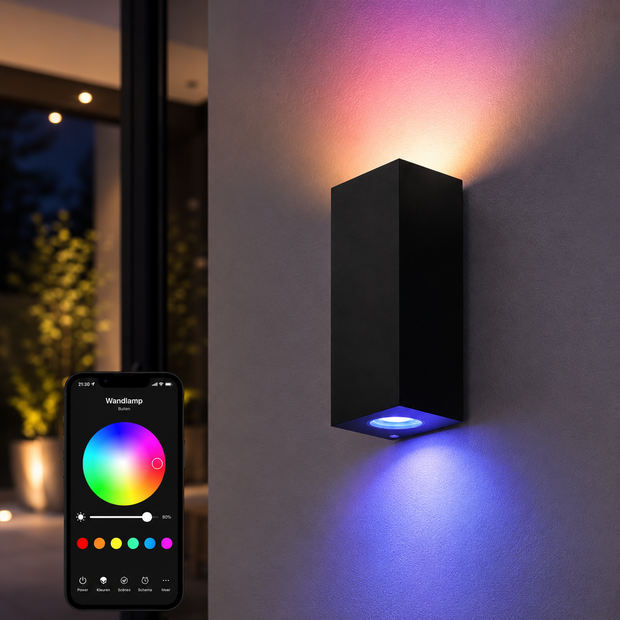 Zigbee - Up/down wandlamp ZWART IP65 - 2x LED RGBWW-Aluminium