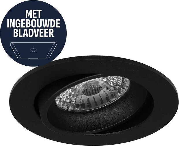 LEWA - inbouwspot VLAK met bladveren - rond - instelbaar - IP20 - GU10 - zwart