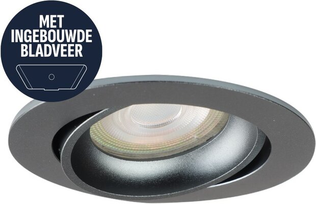 LEWA - inbouwspot VLAK met bladveren - rond - instelbaar - IP20 - GU10 - Gun Metal