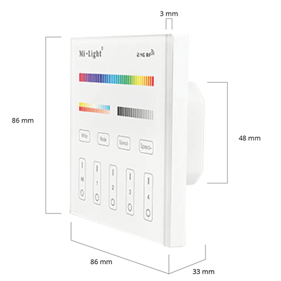 Milight 4-zone RGBWW afstandsbediening paneel touch op stroom