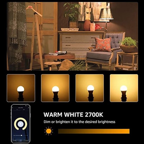 Lampux Warm Wit - 2700K, wifi lamp, E27, 9W - 2 stuks