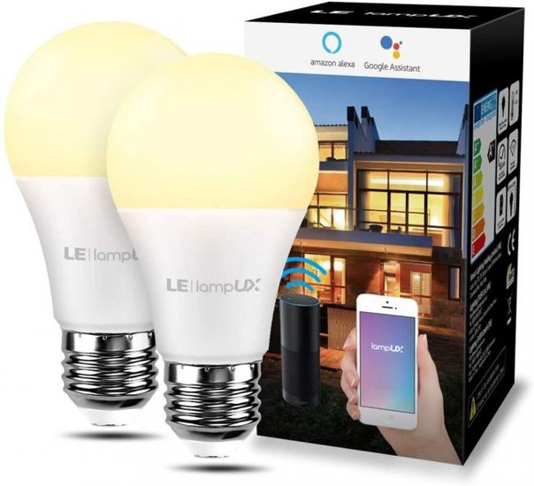 Lampux Warm Wit - 2700K, wifi lamp, E27, 9W - 2 stuks