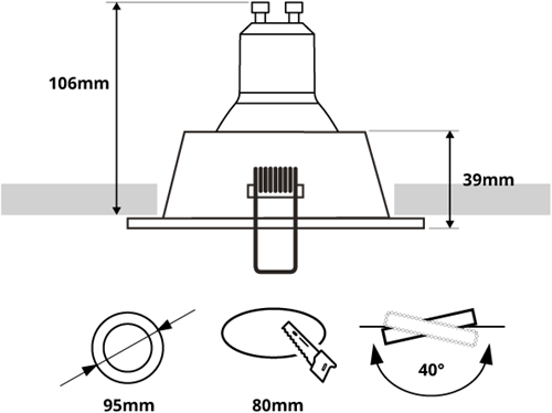 Jada - inbouwspot verdiept - rond &oslash;93mm - verstelbaar- voor binnen gebruik - GU10 fitting - zwart / Goud