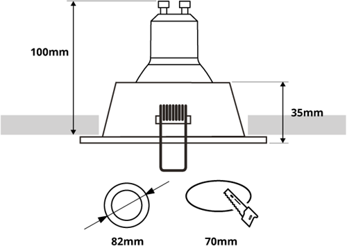 LEWA - inbouwspot verdiept - rond &oslash;82mm - vast - voor binnen  en buiten gebruik - IP65 - GU10 fitting - zwart / Goud-Bro