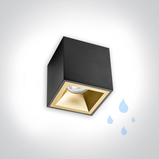 BADA Ceiling spotlight surface-mounted square - IP65 - GU10 - Black - reflector - Gold