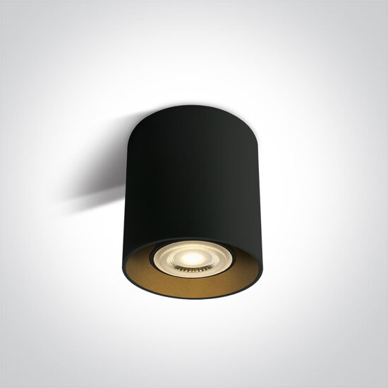 Plafond spot opbouw cilinder - vast- IP20 - GU10 - Zwart-Brons/Goud reflector