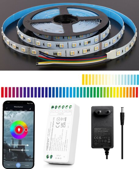 Miboxer 5 meter set RGBWW led strip met Zigbee controller en Adapter