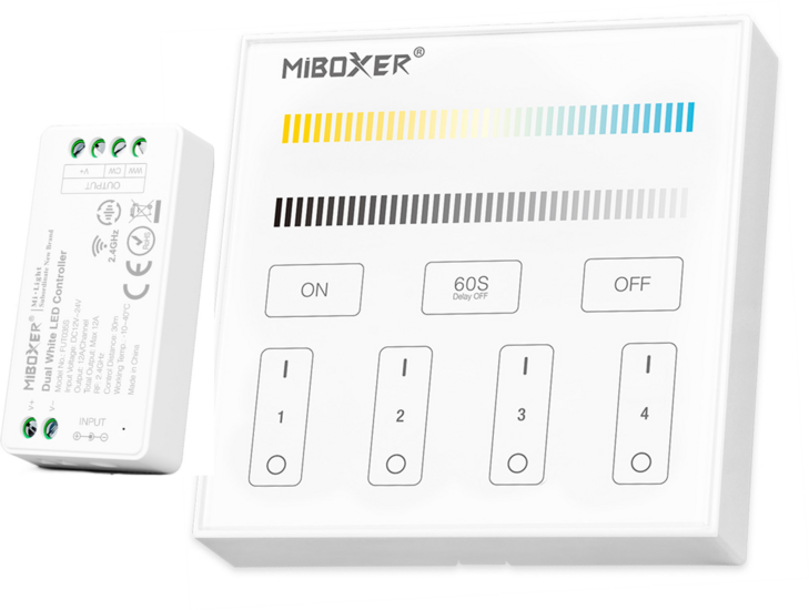 Miboxer Dual White 4-zone Touch Panel op batterij met controller