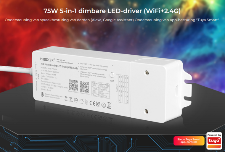 Miboxer 75W -5 in 1-dimbare-driver (Wifi+RF-2.4GHz) voor alle kleuren ledstrips