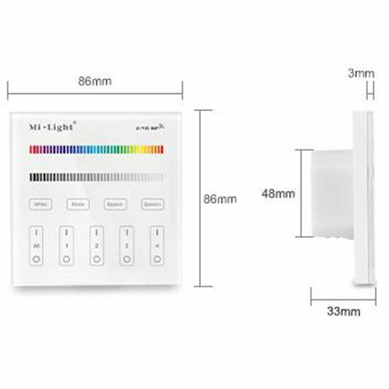 Miboxer 4-zone RGBW afstandsbediening paneel touch 230V en Controller