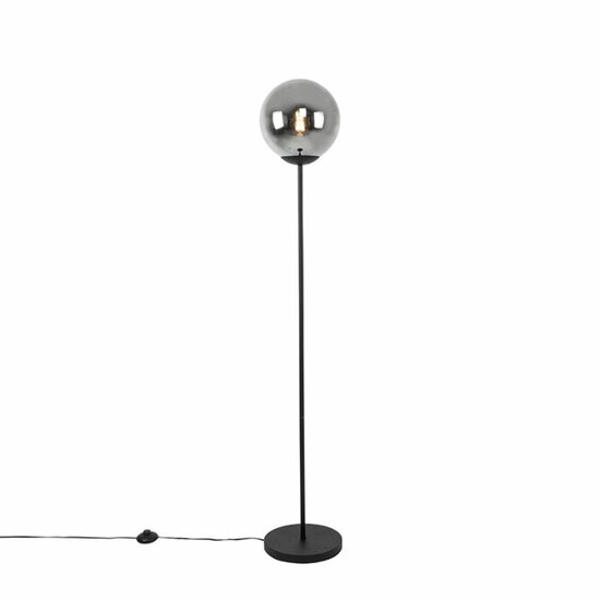 Art deco vloerlamp zwart met glas smoke - Pallon