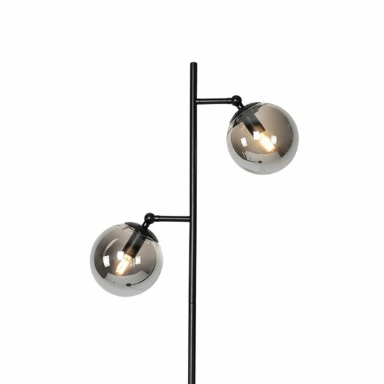 Art deco vloerlamp zwart met glas smoke 2-lichts - Pallon