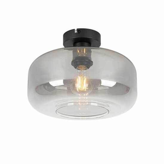 Art deco plafondlamp zwart met smoke glas - Bizle