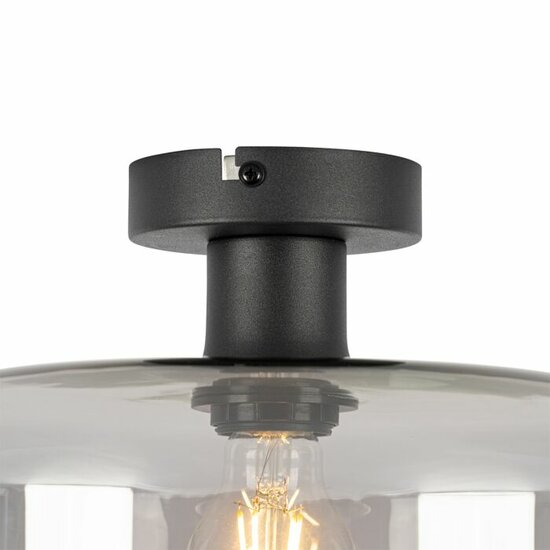 Art deco plafondlamp zwart met smoke glas - Bizle