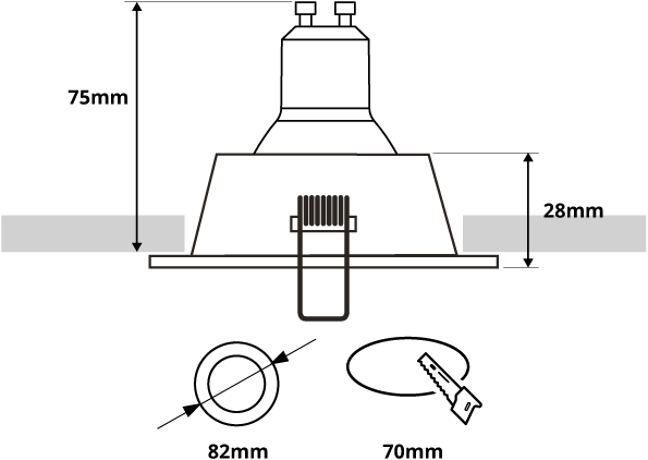 NETO - inbouwspot verdiept - rond &oslash;82mm - vast - voor binnen - GU10 fitting - zwart