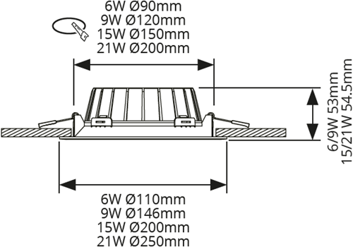 LED downlighter Essence G2 6W 3000-6000K 3-CCT &Oslash;110mm IP54 Wit