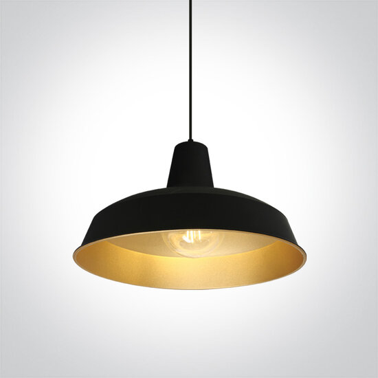 Retro hanglamp rond 400mm Aluminium zwart met goud E27 