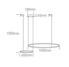 Ring Hanglamp-2 lichts - 400+1000mm - 65W - LED built in - Zwart - Dimbaar