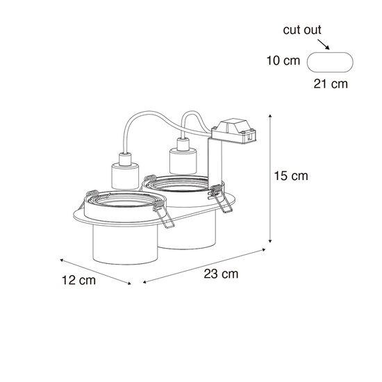 Tieso-Inbouwspot 2 lichts - 70 mm - instelbaar - GU10 - Zwart