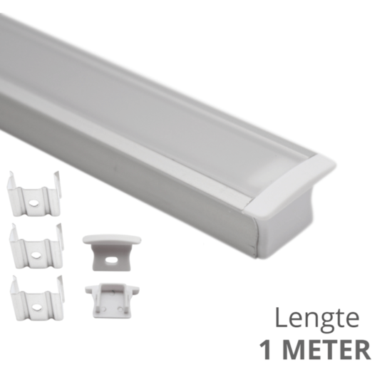 Ledstrip profiel inbouw Hoog model - compleet inclusief afdekkap - 1 meter - 15 mm hoog